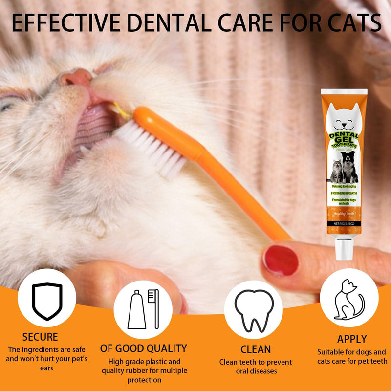 Cat Dental Care Set with Cat Toothpaste, Toothbrush Cats and Finger Toothbrush, Toothpaste Cat Gentle Formula, Helps Reduce Plaque, Fresh Breath, for Dogs and Cats