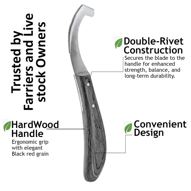Pro Farrier Grooming Bugs Bot Knife– Stainless Steel Blade, Wooden Handle, Multi-Purpose Mane and Coat Cleaning Tool for Horses, Goats, and Cattle (Black) Black