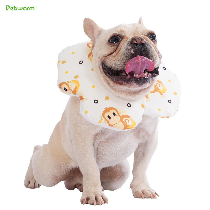 PetWarm Dog Recovery Collar, Recovery Collar for Dogs, Lightweight Soft Flower Design, Comfortable Neck Protector Helps Discourage Licking, Post-Visit Protective Collars, Monkey Print, Yellow, S Yellow White Small