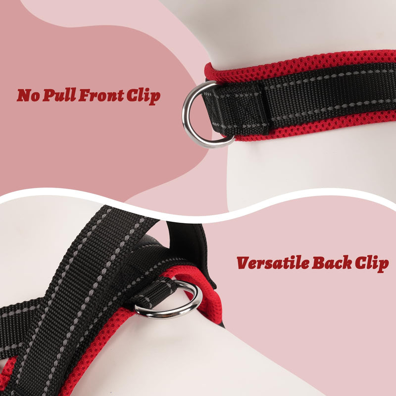 No Choke Dog Harness Medium Sized Dog - No Pull Soft Padded Breathable Mesh Lightweight Harness with Handle, Front Clip Reflective Vest Harness with Quick Release Lockable Buckle, Black/Red, M - PawsPlanet Australia
