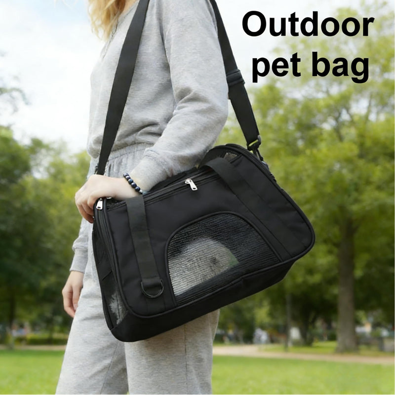Breathable Pet Carrier Bag for Small/Medium Dogs & Cats, Portable Travel Pet Handbag with Mesh Windows, Waterproof Oxford Fabric Pet Carrier with Adjustable Shoulder Strap (Black) Black