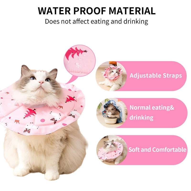 Soft Cat Cone Collar for Cats, Adjustable Recovery Collar with Cute Pink Pattern, Waterproof & Dirt-Proof, 2-Way Wear, Prevents Licking & Scratching,Cat Cone Collar Soft, Dog Cones for Small Dogs,(L) L