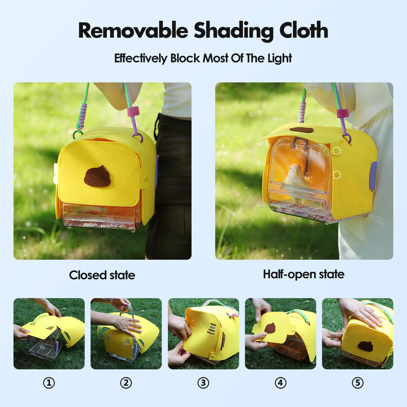 Small Bird Travel Carrier, Portable Bird Cage for Small Bird Parrot Parakeet with Shade Cover and Standing Perch, Lightweight Bird Carry Transport Cage for Vet Visit Shopping and Outdoor Adventure Yellow - PawsPlanet Australia