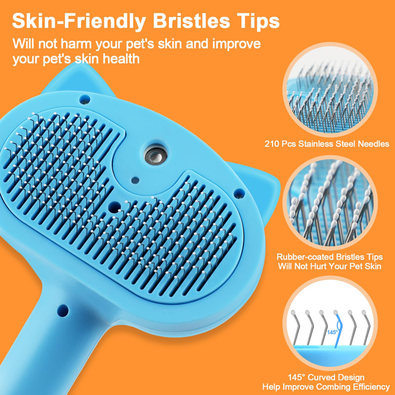 KALAMANDA Cat Steam Brush for Shedding, 4 in 1 Steamy Cat Brush with Release Button, Self Cleaning Metal Pet Misting Hair Comb with Handle for Grooming Kitten Dog(Blue) - PawsPlanet Australia