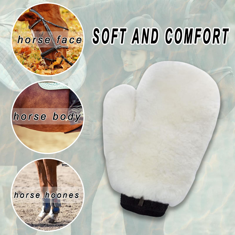 Gracefur Ultra-Soft Sheepskin Horse Grooming Mitts for Tack, Saddle & Boot Cleaning - Perfect Gloves for Tack & Horse Care (White) White - PawsPlanet Australia