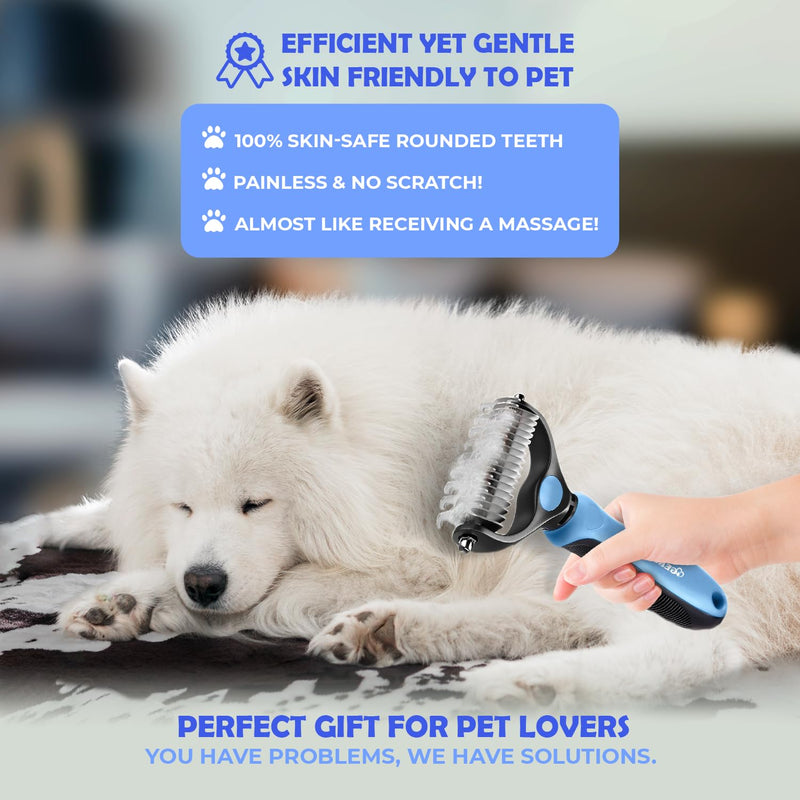 Undercoat Rake for Dogs & Cats, Dematting Comb with Extra Wide Double-Sided Stainless Steel Teeth for Detangling, Deshedding, Brushing, Thinning & Removing Shed Fur, Knots, Mats, and Tangles in Pets - PawsPlanet Australia