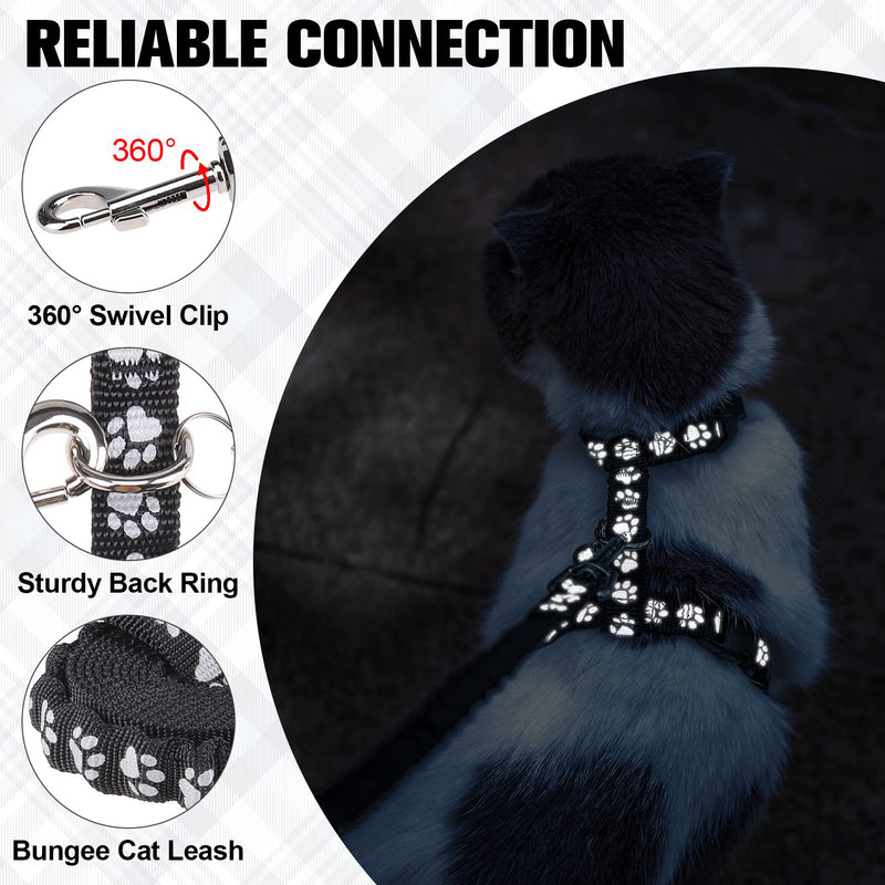 BEAUTYZOO Cat Harness and Leash Set Escape Proof for Walking, Kitten Soft Adjustable Vest Harnesses for Small Medium Large Cats, Easy Control Breathable Plaid Ribbon Nylon for Outdoor Indoor Use Black_Reflective - PawsPlanet Australia