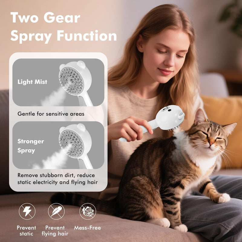 4 in 1 Pet Steam Brush for Cat & Dog, Cat Steam Brush for indoor Cats, Self Cleaning Shedding & Grooming Tool with Waterless Shampoo, Pet Spray Hair Removal Comb with Release Button & Water Tank White - PawsPlanet Australia