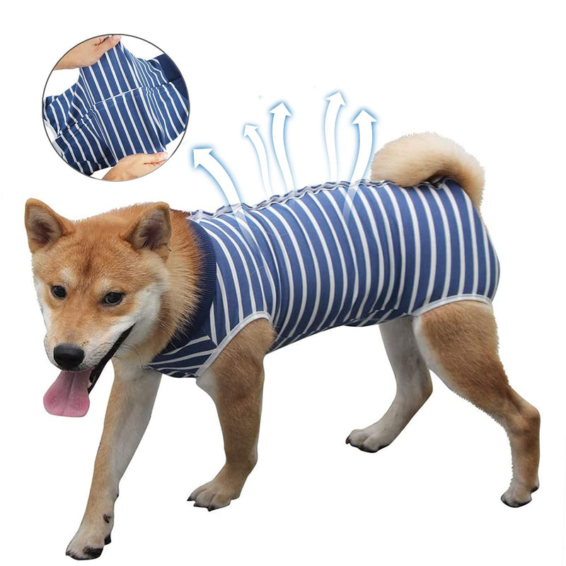 Coppthinktu Dog Recovery Suit for Abdominal Wounds, Breathable Dog Surgery Recovery Suit for Dogs, E-Collar Alternative After Surgery Wear Suit for Small/Medium Dogs Large (Pack of 1) Blue stripe