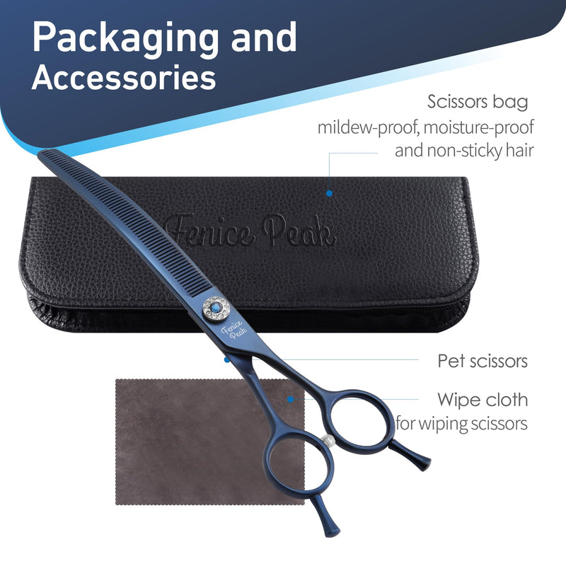 Fenice Peak Professional Dog Grooming Scissors Pet Curved Thinning Shears 7.0'' Extremely Sharp Blades 440C Steel Thinning Scissors Durable Smooth Motion&Fine Cut for Dogs and Cats Blue - PawsPlanet Australia
