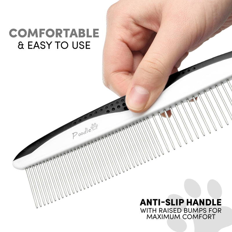 Poodle Pet Dog Combs for Grooming | 2 Pack | Stainless Steel Teeth Easily Remove Dirt | Proper Care Prevents Knots and Mats for Long and Short Haired Pets | Anti-Slip Comfort Grip Handle (Blue) Blue - PawsPlanet Australia