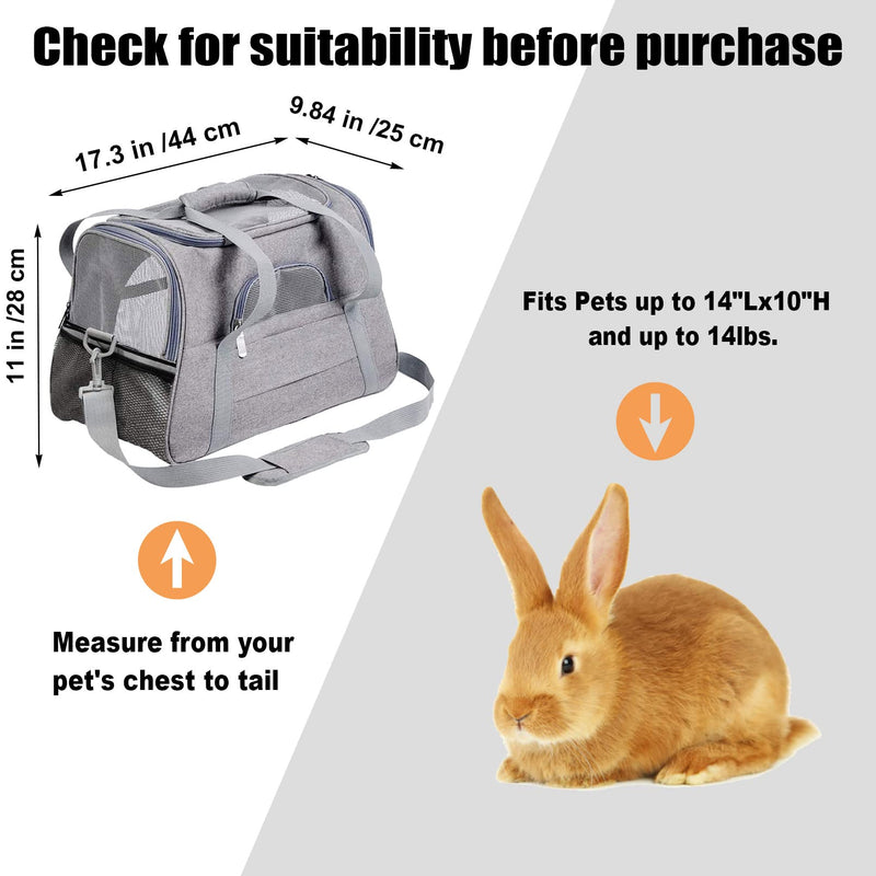 kathson Rabbit Travel Carrier Bag Airline Approved Pet Pocket Breathable Mesh Window Portable Hand Bag with Locking Safety Zippers for Small Dogs Cats Bunnies and Small Animals (Grey) Gray 17.2 x 10 x 11 in - PawsPlanet Australia