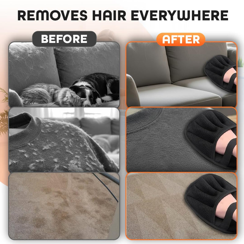 2 Pack Electrostatic Pet Hair Remover Glove with Cleaning Brush for Cats & Dogs, 2026 Upgraded Reusable 5-Finger Grooming Gloves – Magic Brush Tool for Furniture, Couch, Carpet, Car & Clothing (Black) - PawsPlanet Australia