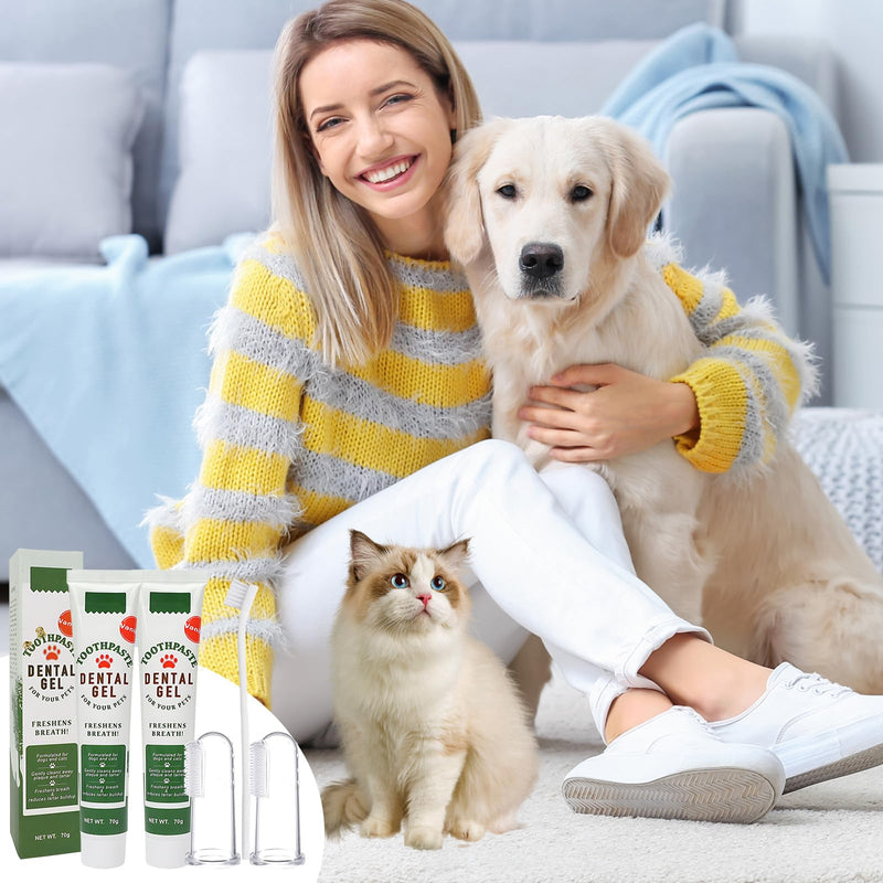 Cat toothpaste, dog toothpaste, pet dental care set with vanilla flavor, for cleaning cats and dogs' teeth