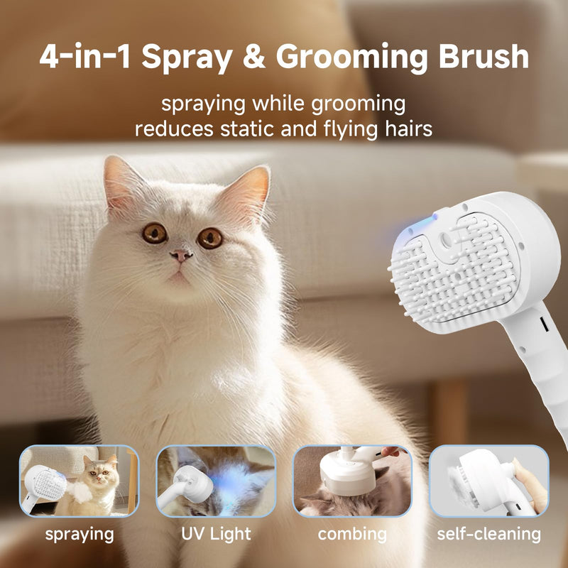 REIKIYA Cat Steam Brush,4-in-1 Spray Hair Removal Dog Brush for Shedding & Grooming with UV Light, Anti-Static Pet Spray Comb with One-Click Release Button - PawsPlanet Australia