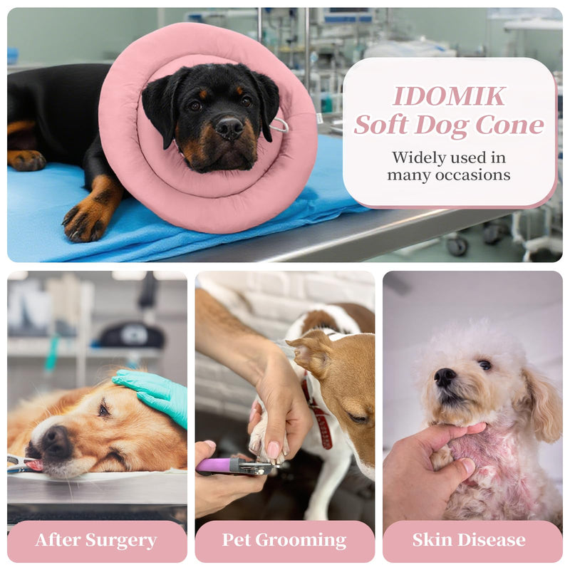 IDOMIK Dog Recovery Collar, Waterproof Soft Dog Cone After Surgery, Comfy Protective Elizabethan Collar Alternative for Dogs Cats, Adjustable Pet Neck Donut Cone Anti-Licking Biting Wounds,Pink,2XL 2XL Pink