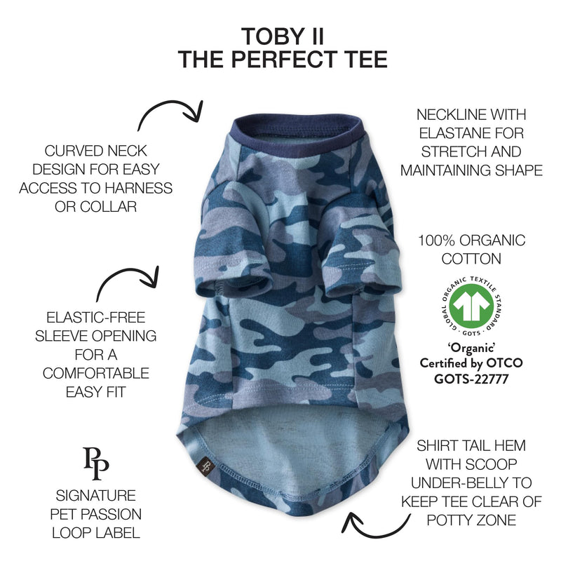 Toby II - The Perfect Tee, 3 Pack Short Sleeve Pet T-Shirt 100% Organic Cotton Tees Clothes for Small, Medium, Large Dogs, Navy Camo, XX-Small XX-Small (4-7 lbs) - PawsPlanet Australia