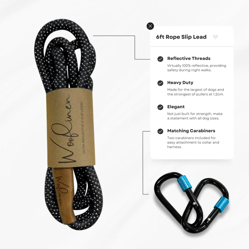 Wooflinen Reflective 6ft Climbing‑Rope Dog Slip Leash, Elegant Design, Durable, Heavy Duty Lead for Large, Medium Dogs and Strong Pullers - Night Walks (Starry Night) Starry Night - PawsPlanet Australia