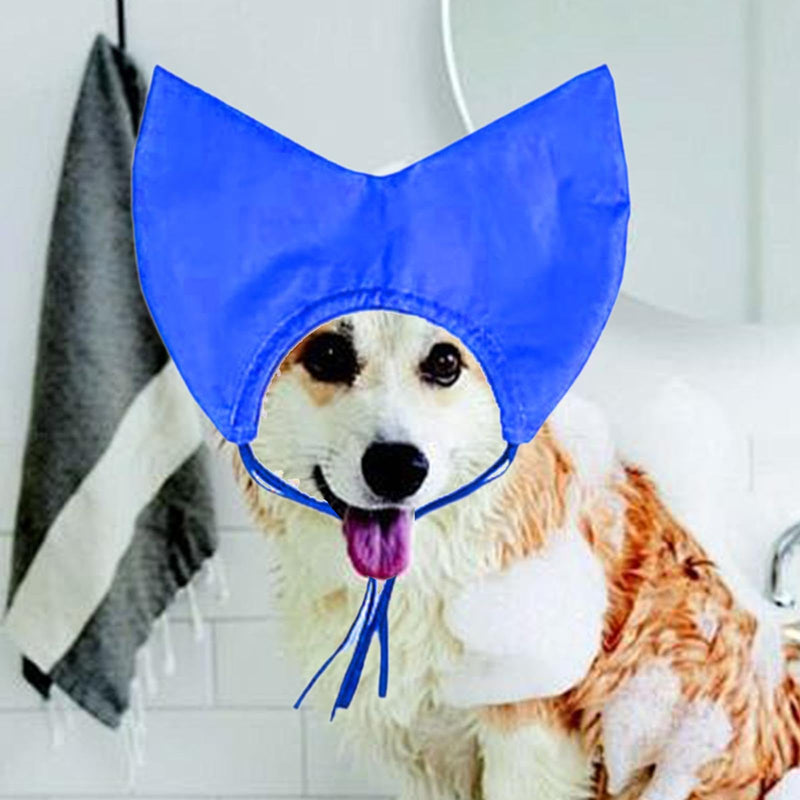 Waterproof, versatile cat bathing hood, adjustable ear protectors, reusable grooming hood, eye protection accessory, blue