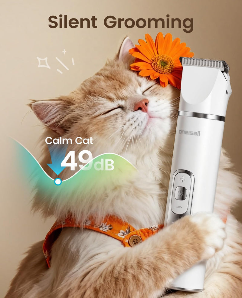 oneisall Quiet Cat Clippers for Matted Fur, Cat Grooming Kit 3 in1 with LCD Display, 3 Speed, Cordless Cat Paw Trimmer, IPX7 Waterproof Cat/Dog Clippers for Paw/Butt/Back/Face/Ear - PawsPlanet Australia