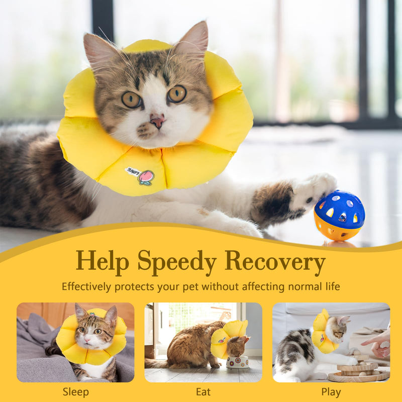 Cat Neck Brace, Adjustable Waterproof Cat Collar, Soft Sunflower Lick Protection Cat, Collar Cats for Small Dog After Surgery Protective Collar (Yellow, M) yellow M(20-30cm)