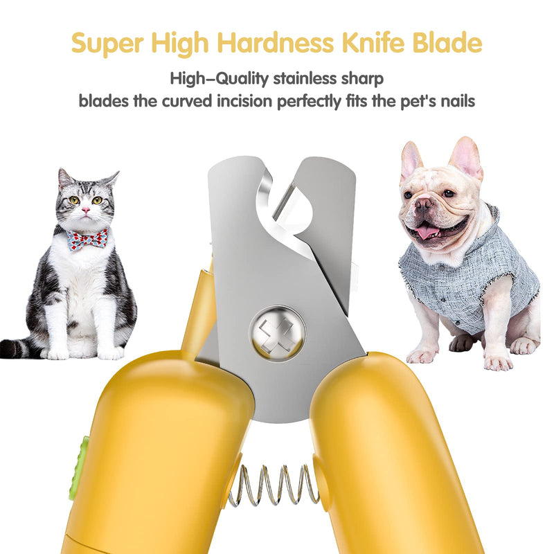 Dog Nail Clippers with LED Light & Nail File – Professional at-Home Pet Grooming Kit, Razor-Sharp Claw Trimmer & Built-in File for Safe, Stress-Free Trimming on Dogs Cats. Yellow - PawsPlanet Australia
