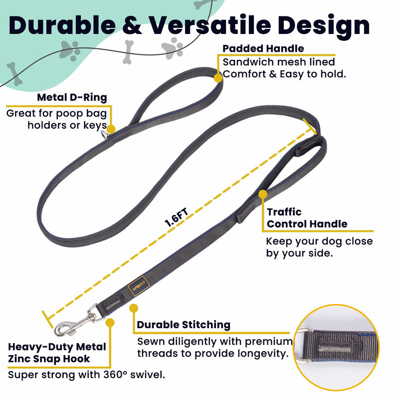 2 Handle Dog Leash, with Sandwich Mesh-Lined Webbing Traffic Padded, 6ft Long for Control Saftey Training for Large Dogs Pull, Dual Handles Leads (Black/Grey, 1'' X 6ft.) 1'' X 6ft. Black/Grey - PawsPlanet Australia