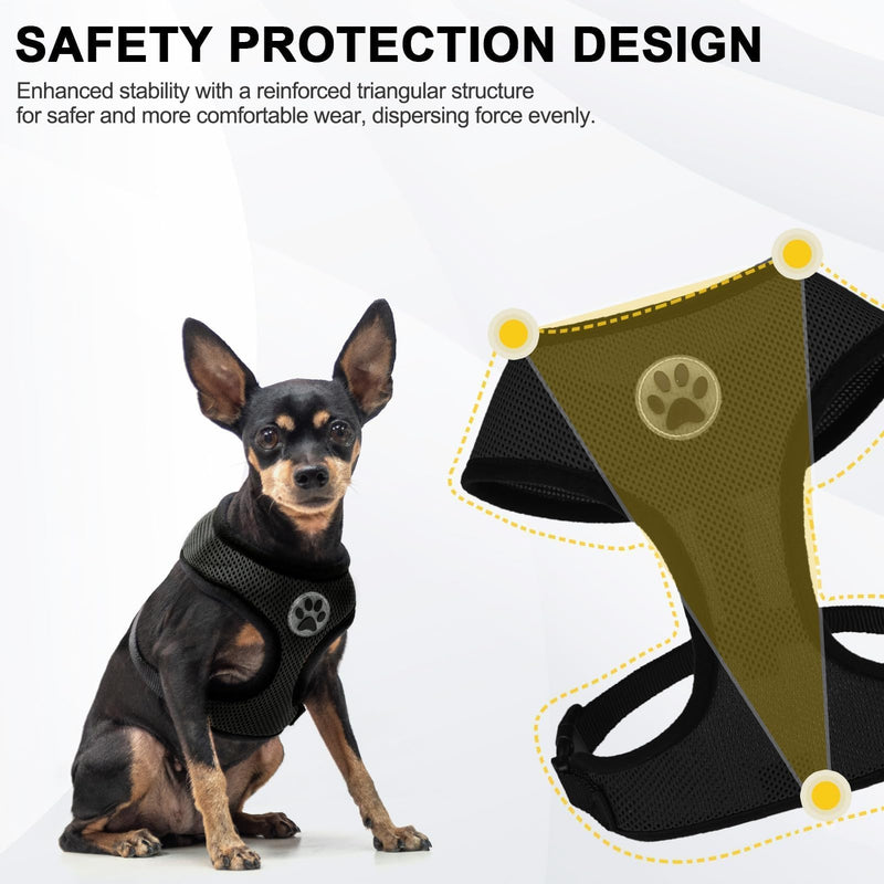 BINGPET Small Dog Harness - Breathable Mesh Puppy Cat Harnesses - No Pull Adjustable Dog Harness Dog Vest Harness for Small and Medium Dogs Black - PawsPlanet Australia