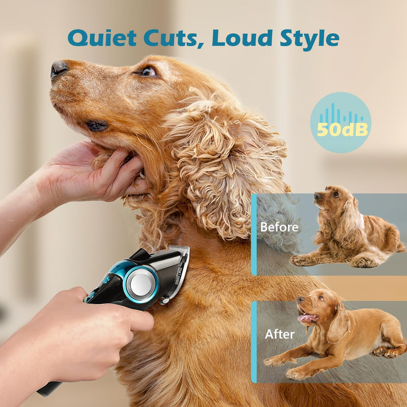 Dog Clippers for Grooming with 5-in-1 Blade, Dog Grooming Kit Cordless Rechargeable Hair Trimmer Detachable Stainless Steel Blade Pet Shaver for Small Puppy Paw Face Head Body Blue - PawsPlanet Australia