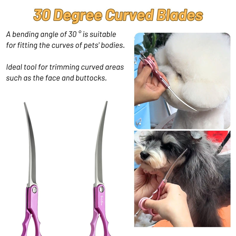 6.75in 30° Curved Dog Grooming Scissors Professional, Japanese VG10 Stainless Steel Sharp Scissors for Dog Grooming, Lightweight Ergonomic Trimming Shears for Face and Paws Cut, Cat Pet Groomer, Red 6.75 inch - PawsPlanet Australia
