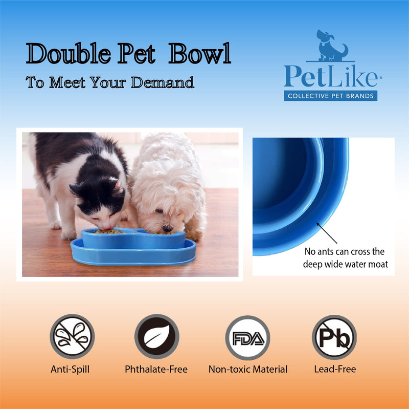 PetLike Ants Away Double Cat Dog Pet Water and Food Bowls,6cups /48oz Cat Dog Feeding Bowl Pet Food Dish for Puppy Medium Larger Dogs Cats (Blue, 15.5X9.5X2.75 INCH) Blue - PawsPlanet Australia