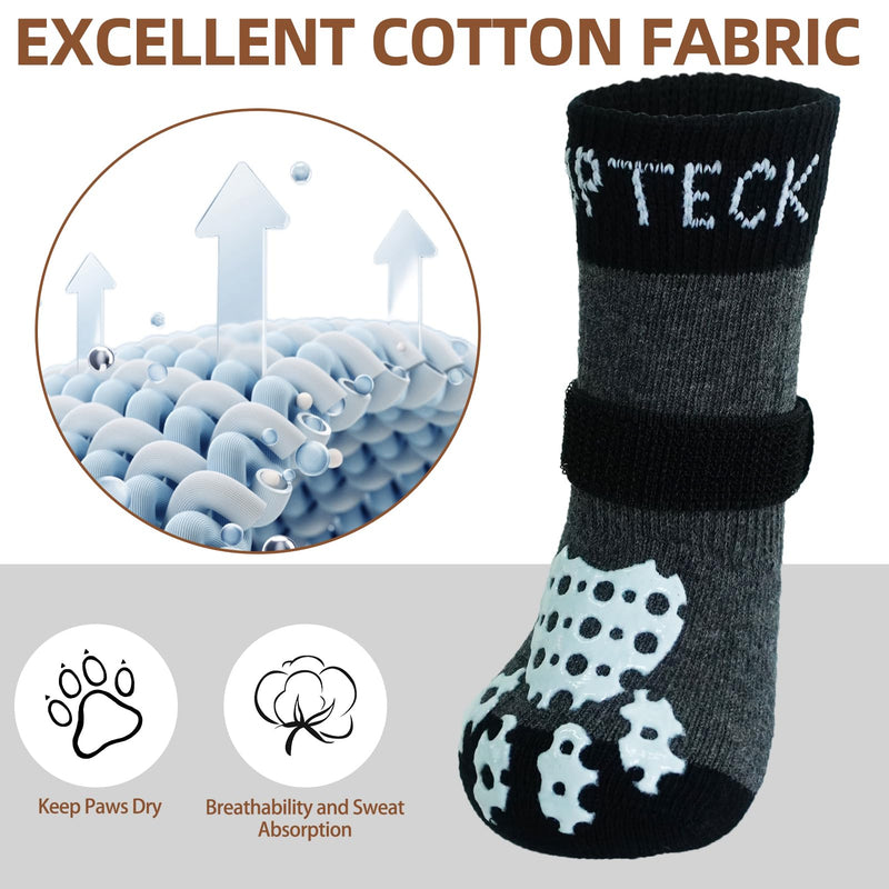 PUPTECK Anti-Slip Dog Socks with Double Sides Grips for Small Medium Large Dogs Hardwood Floors Prevents Licking, Dog Shoes for Hot Pavement Traction Control Paw Protector for Senior Dogs, Grey L Large (2 Pair) - PawsPlanet Australia
