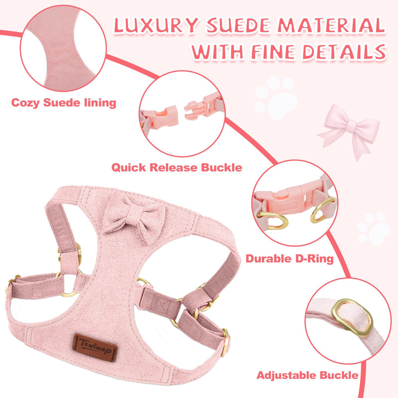 No Pull Small Dog Harness and Leash Set, Adjustable Puppy Harness for Extra Small XS XXS Girl Dogs, Soft Suede No Choke and Escape Proof Pet Harness Vest Leash for Puppy Cat (Pink S) Pink - PawsPlanet Australia