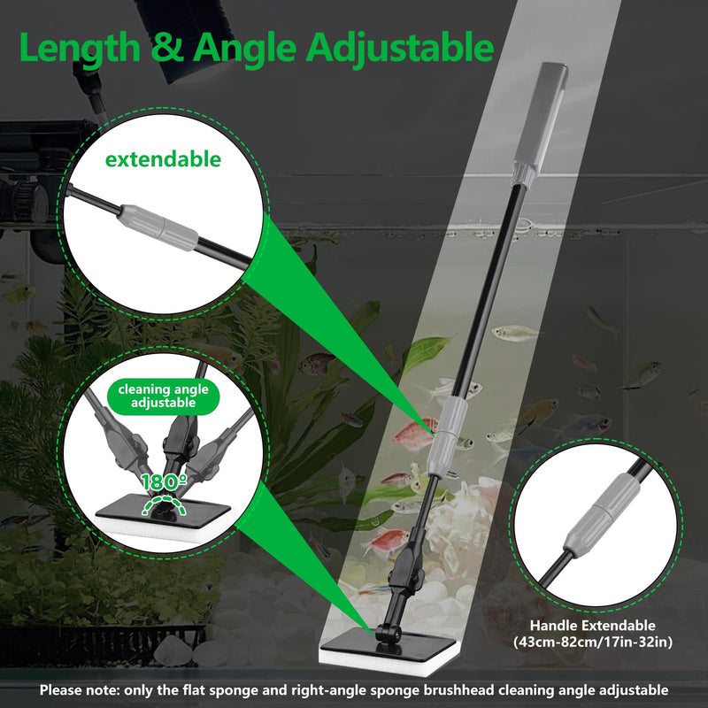Aquarium Cleaning Tools 6 in 1, Fish Tank Cleaning Kit for 20-160 Gallon Acrylic & Glass Tank with Telescopic Long Handle, Algae Scraper, Scrubber Pads, Tube Cleaner, Fish net, Gravel Rake - PawsPlanet Australia