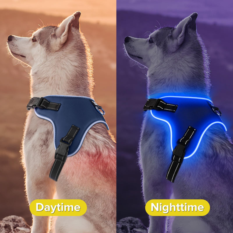 Light Up Dog Harness, Led No-Pull Reflective Dog Vest, Breathable Adjustable Pet Harness with Handle for Outdoor Walking - No More Pulling, Tugging or Choking (Blue, XL) Blue - PawsPlanet Australia