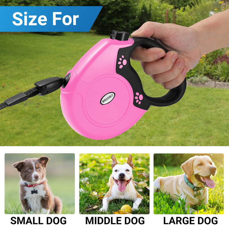 Retractable Dog Leash, 26 Ft Heavy Duty Pet Walking Leash for Small Medium Large Dogs up to 99lbs, Anti-Slip Handle, 360 ° No Tangle, Nylon Tape, One-Handed Brake (Pink) Pink - PawsPlanet Australia