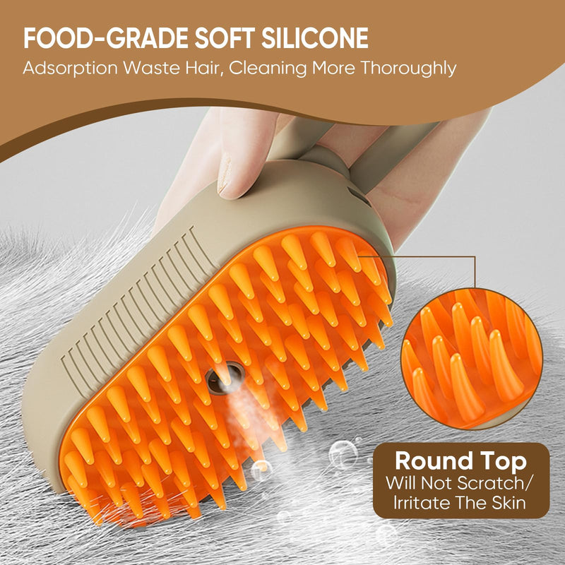Cat Steam Brush for shedding–4 in 1 Self-Cleaning Comb for Long and Short Hair Cats and Dogs, Steam Pet Brush for Hair Removal, Vibrating Message, Grooming & Relaxation (Khaki) Khaki - PawsPlanet Australia