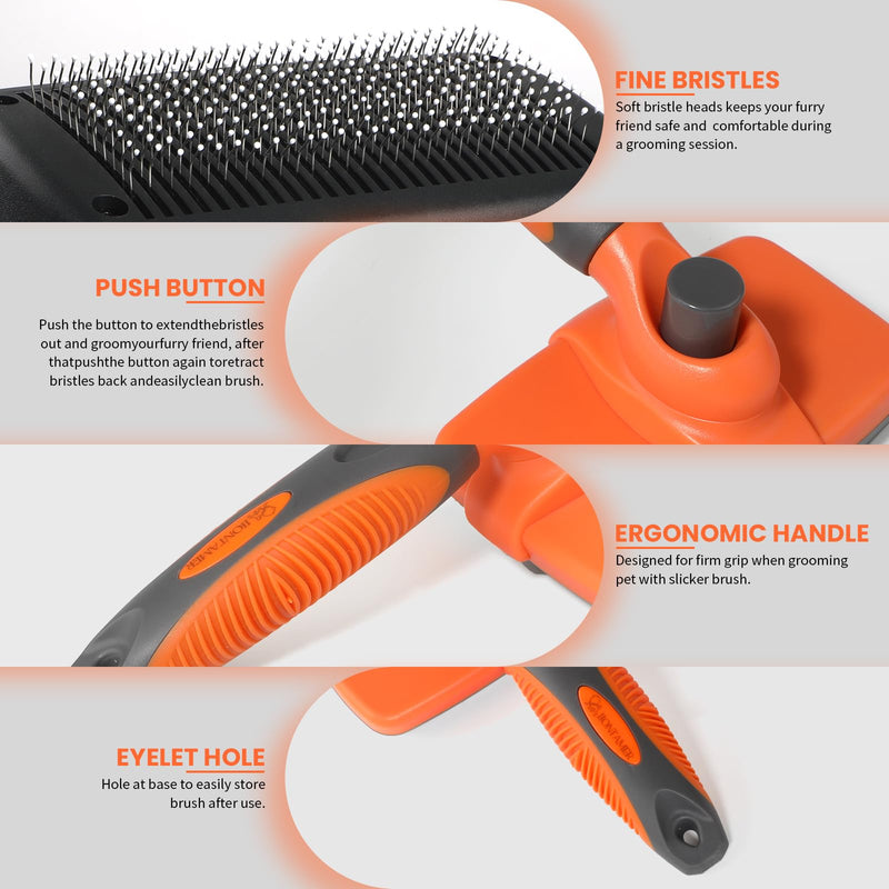 LION TAMER Self-Cleaning Slicker Brush for Dogs & Cats, Hair Brush for Pets, Deshedding Brush, Orange, Large - PawsPlanet Australia