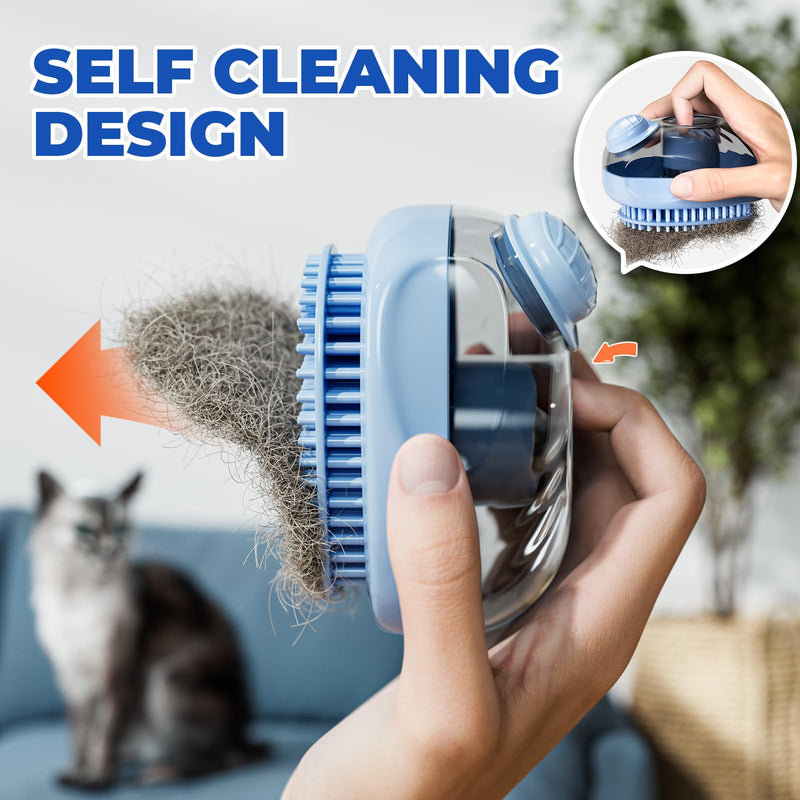 JIGA Cat Brush, Dog Bath Brush with Shampoo Dispensing, Dog Brush for Shedding with Self Cleaning, Dog Grooming Supplies, Blue - PawsPlanet Australia
