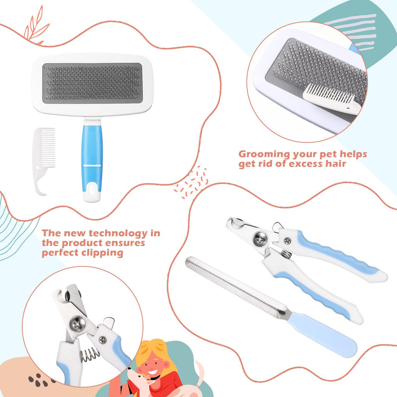Baderke 6 Pcs Dog Grooming Set with Dog Bathing Leash with Suction Cup, Pin Comb, Straight Comb, Nail Clippers Set, and Bath Brush for Pet Bathing Shower Grooming - PawsPlanet Australia