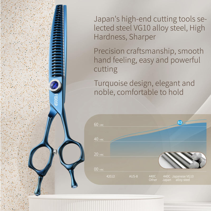 Professional Curved Chunkers Dog Grooming Scissors 7'' Curved Comb Thinning Shears for Dogs Pet 27 Teeth Japan VG10 Sharp and Smooth(7 Curve Chunker, Blue) 7.0 in Curved Chunkers Prussian Blue - PawsPlanet Australia