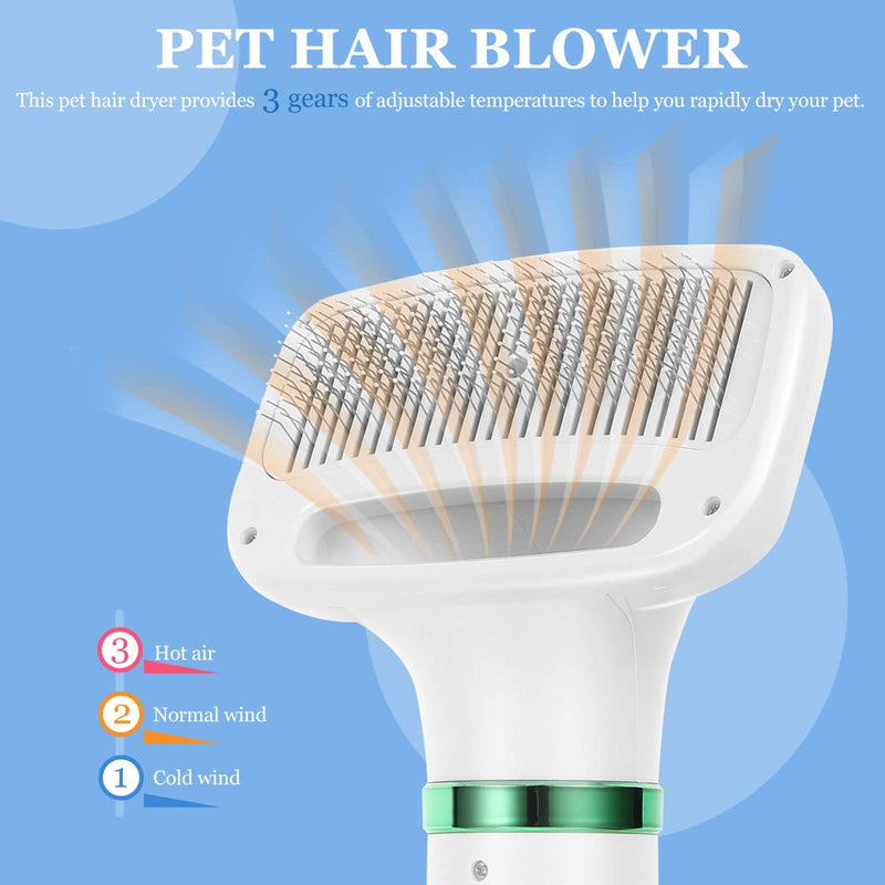 2 in 1 Dog Hair Dryer Comb Pet Hair Dryer Portable Dog Dryer with Slicker Brush Professional Home Grooming Furry Drying Blower for Small Large Cat Dog White - PawsPlanet Australia