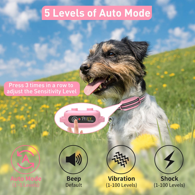PetJoy Dog Bark Collar with Remote, Shock Collar for Large Dogs 3 Pack, Bark & Shock Collar Combo, Automatic Bark Collar - Auto Mode with 5 Sensitivity Levels Pink - PawsPlanet Australia