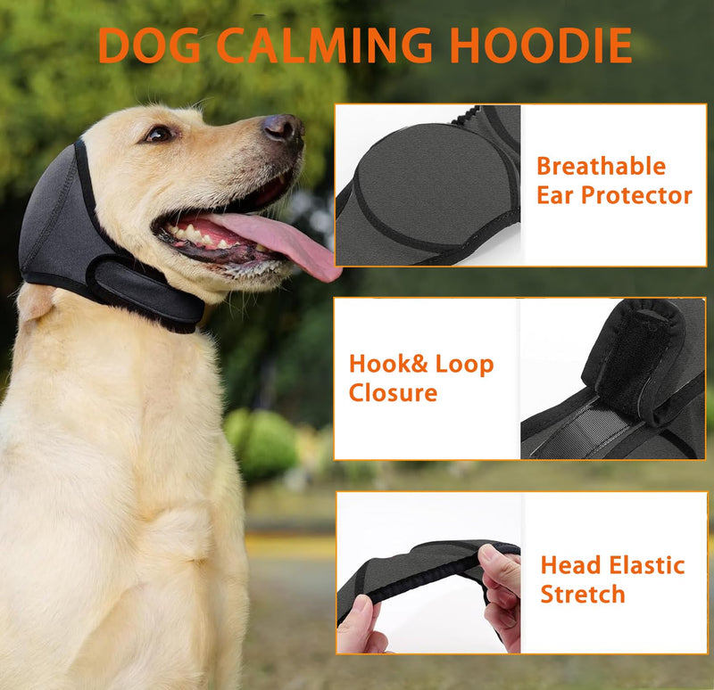 Dog Ear Muffs for Noise Protection No Flap Ear Wraps Calming Hoodie Dogs Anxiety Relief and Thunder Firework, Grooming and Force Drying Shower Cap for Bath Head Cover for Dog M Grey