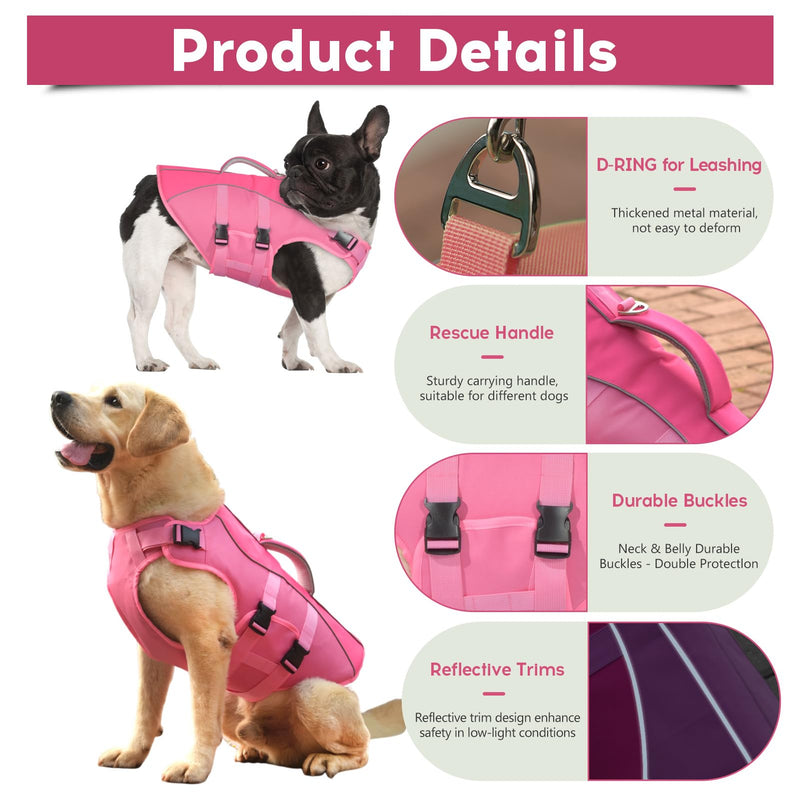 Dog Life Jacket Medium, Reflective Dog Life Vest for Swimming Boating, Dog Swim Vest with Superior Buoyancy & Rescue Handle, Adjustable Dog lifejacket for Medium Dogs (Pink,M) Medium (Chest Girth:16.1-24.8'') Pink & Pink - PawsPlanet Australia