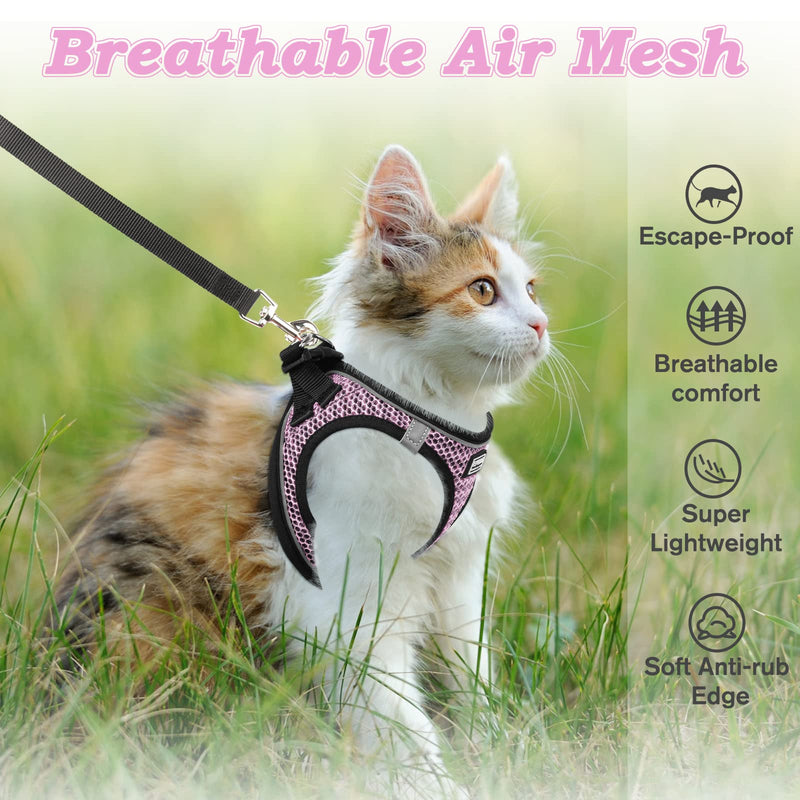 Cat Harness and Leash for Walking Escape Proof, Adjustable Kitten Vest Harness Reflective Soft Mesh Puppy Harness for Outdoor, Comfort Fit, Easy to Control (Lpink, XXS) Lpink - PawsPlanet Australia