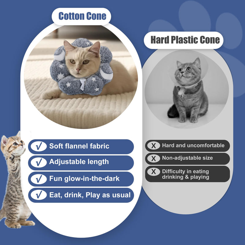 MABOZOO Adjustable Cat Cone Collar Glow in The Dark, Pet Recovery Collar Elizabethan Collar for Kittens Cats After Surgery, Pet E Collar Neck Cone After Surgery for Small Animal Stop Licking(S) S - PawsPlanet Australia