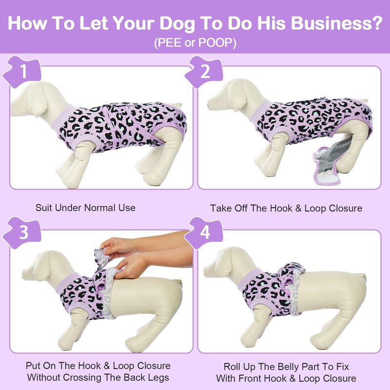 Kuoser Dog Recovery Suit for Dogs After Surgery,Professional Surgical Onesie for Female Male Dogs Spay Neuter,Soft Dog Surgery Suit Bodysuit for Abdominal Wounds Skin Disease,Purple Leopard M Medium (Back: 13.4" - 16.1"; Weight: 14 - 25LB) Purple Leopard - PawsPlanet Australia
