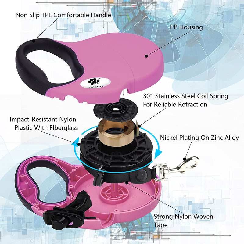 16 ft Retractable Dog Leash for Large Dogs up to 110 lbs,Tangle-Free Nylon Tape,Pink L pink - PawsPlanet Australia