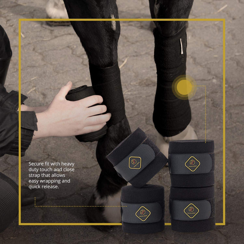Kavallerie Classic Bandage for Horses, Distributes Pressure Evenly with Therapeutic Breathable Fleece Material, Stretchy, Provides, Leg Protection and Support - Black - (4 Units per Pack) 4 Pack - PawsPlanet Australia
